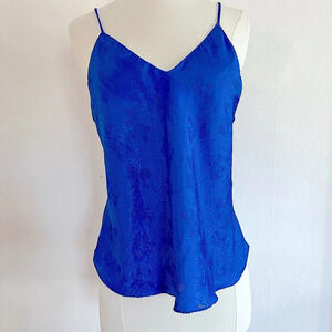 Vintage 80s 90s Sears Camisole Sz M Shiny Satin Blue Bows Coquette